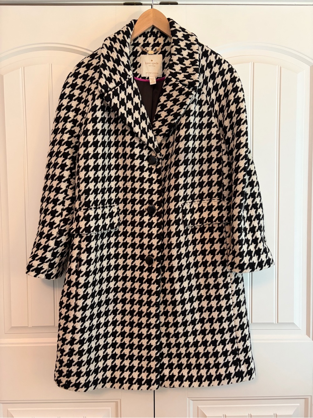 Kate Spade New York Houndstooth Black White Women's Pea Coat Size XL